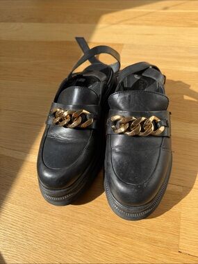 Free People Mila Chain Loafers Chunky Ankle Straps Black Leather